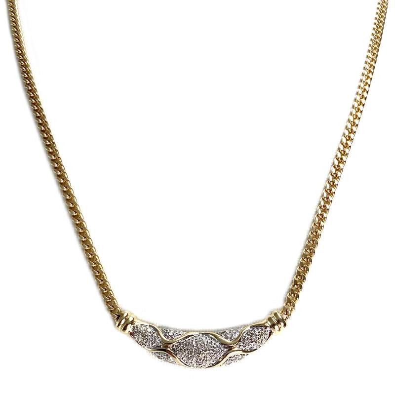 Collier d'occasion or 750 2 tons maille gourmette diamants - vue 1