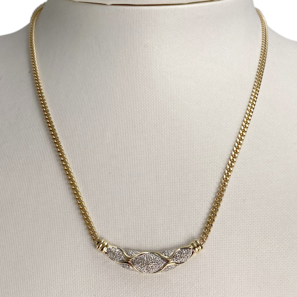 Collier d'occasion or 750 2 tons maille gourmette diamants - vue 2