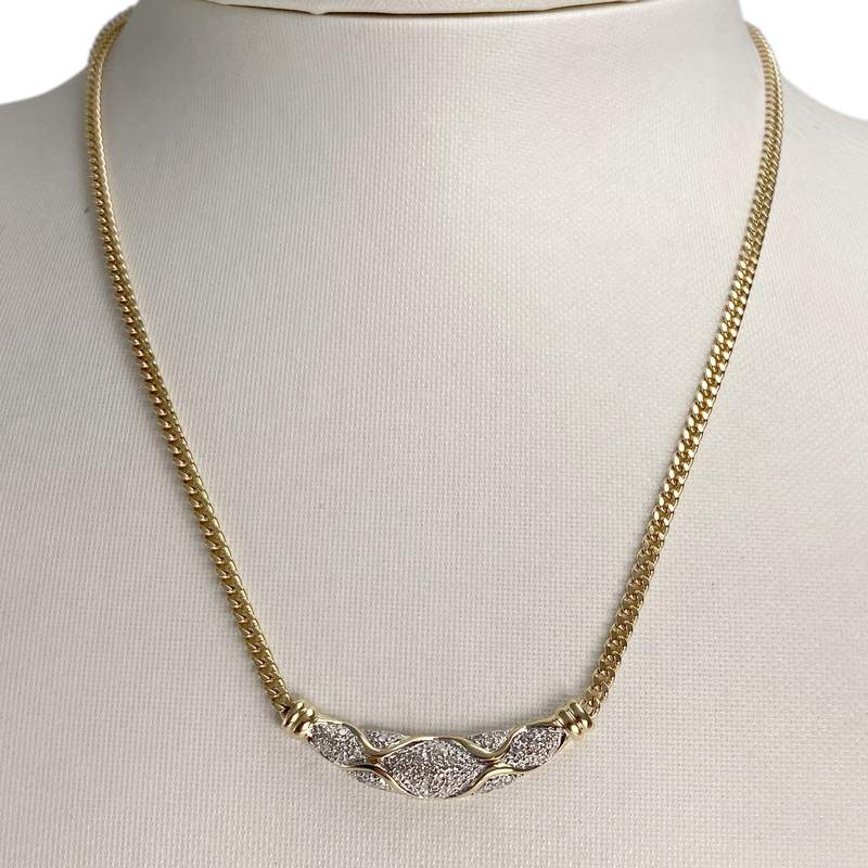 Collier d'occasion or 750 2 tons maille gourmette diamants - vue 2