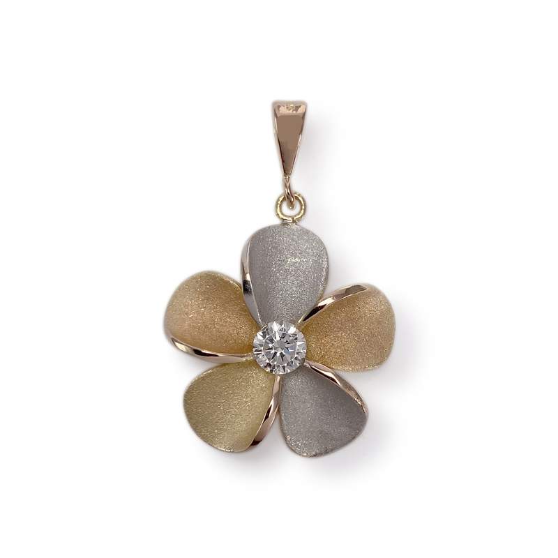Pendentif d'occasion or 585 2 tons fleur zirconia - vue 1