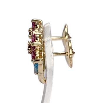 Boucles d'oreilles d'occasion or 750 jaune topazes bleue traitée et grenats