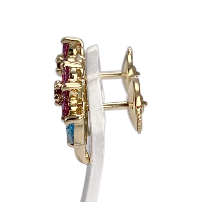 Boucles d'oreilles d'occasion or 750 jaune topazes bleue traitée et grenats - vue 2