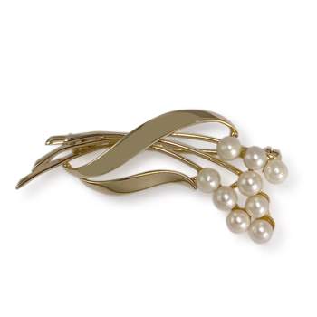 Tweedehands broche in 750 geel goud met gekweekte parels