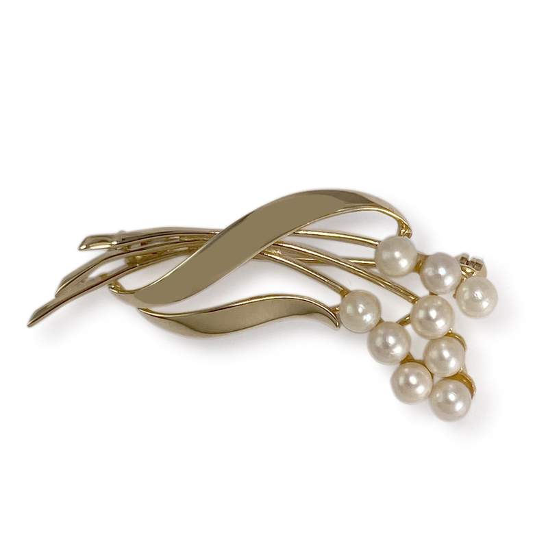 Broche d'occasion or 750 jaune perles de culture - vue 1