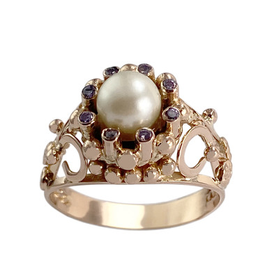 Bague d'occasion or 750 jaune zirconias perle de culture