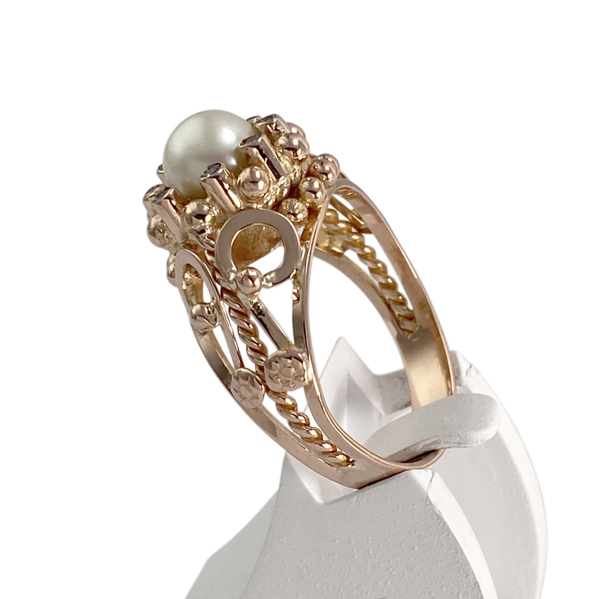 Bague d'occasion or 750 jaune zirconias perle de culture - vue 2