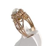Bague d'occasion or 750 rose zirconias perle de culture - vue 2