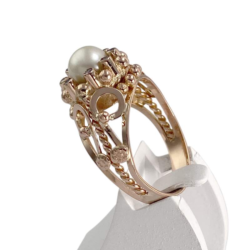 Bague d'occasion or 750 rose zirconias perle de culture - vue 2