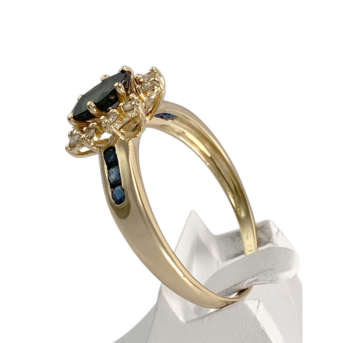 Bague d'occasion or 750 jaune diamants saphirs - vue 2