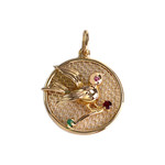 Pendentif d'occasion or 750 jaune motif oiseau rubis grenat agate - vue 1