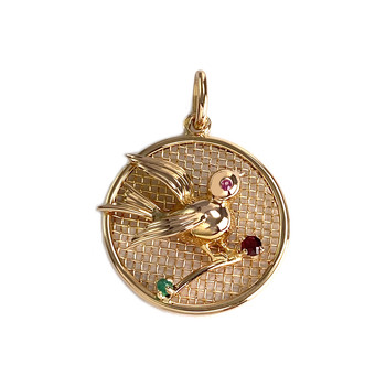 Pendentif d'occasion or 750 jaune motif oiseau rubis grenat agate