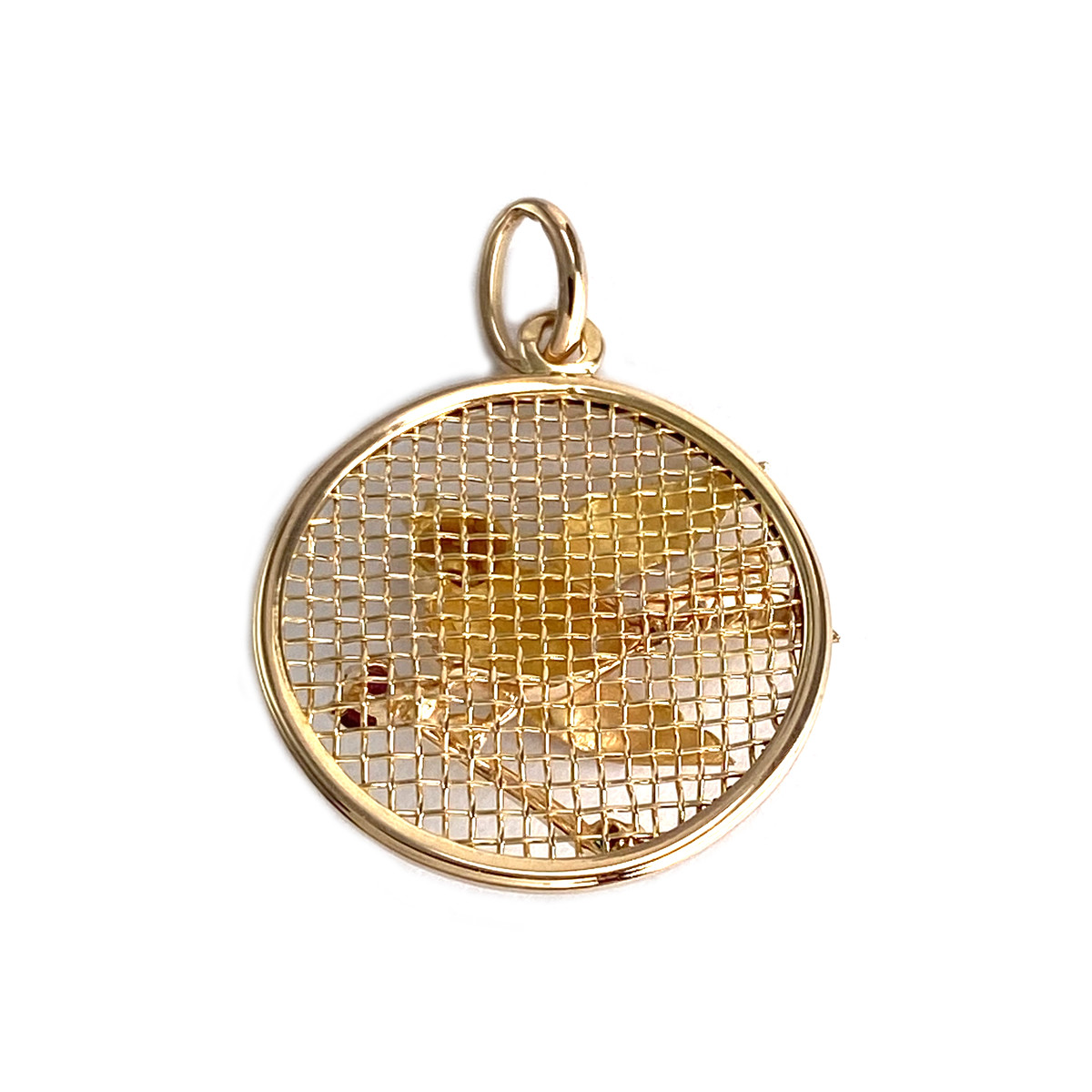 Pendentif d'occasion or 750 jaune motif oiseau rubis grenat agate - vue 2