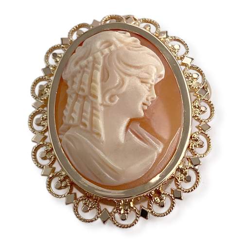 Pendentif broche d'occasion or 750 jaune camée