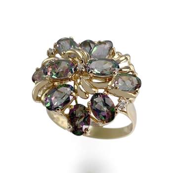 Bague d'occasion or 585 jaune diamants topazes traitées