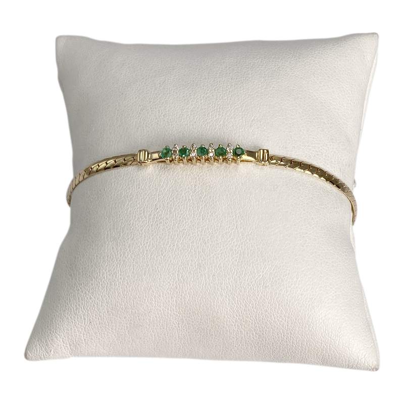 Bracelet d'occasion or 750 jaune maille anglaise émeraudes diamants - vue 1