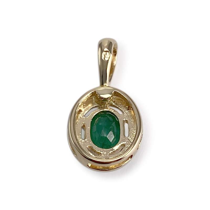 Pendentif d'occasion or 750 2 tons émeraude diamants - vue 2