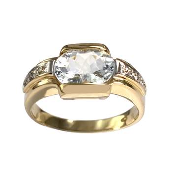 Bague d'occasion or 750 2 tons diamants aigue marine