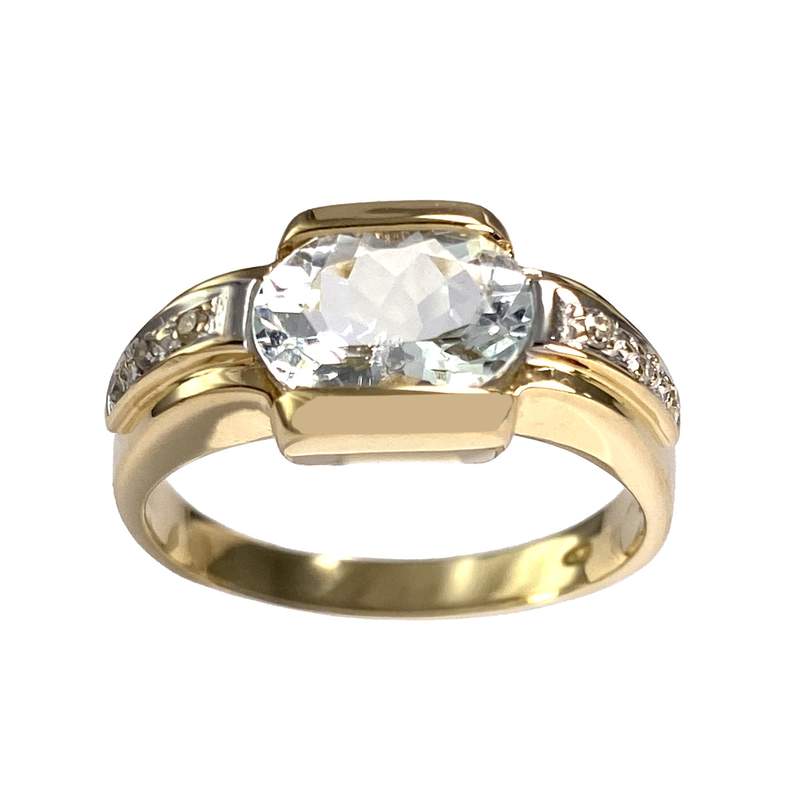 Bague d'occasion or 750 2 tons diamants aigue marine - vue 1