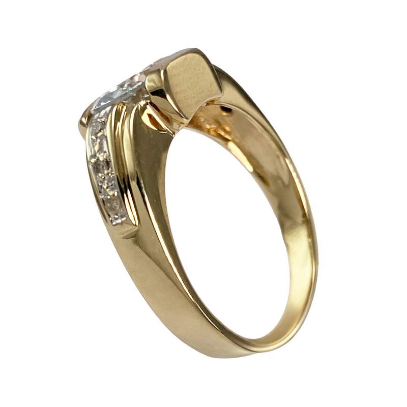 Bague d'occasion or 750 2 tons diamants aigue marine - vue 2