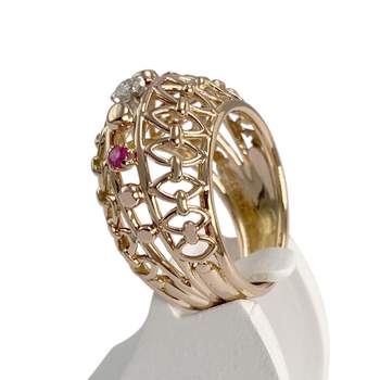 Bague d'occasion or 750 2 tons diamant rubis