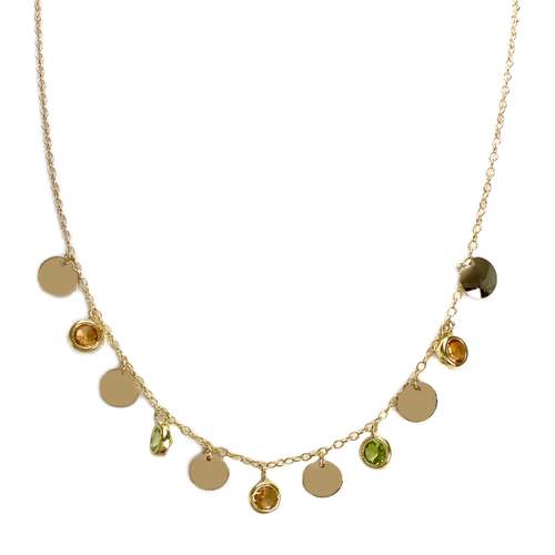 Collier d'occasion or 750 jaune maille forçat citrines péridots