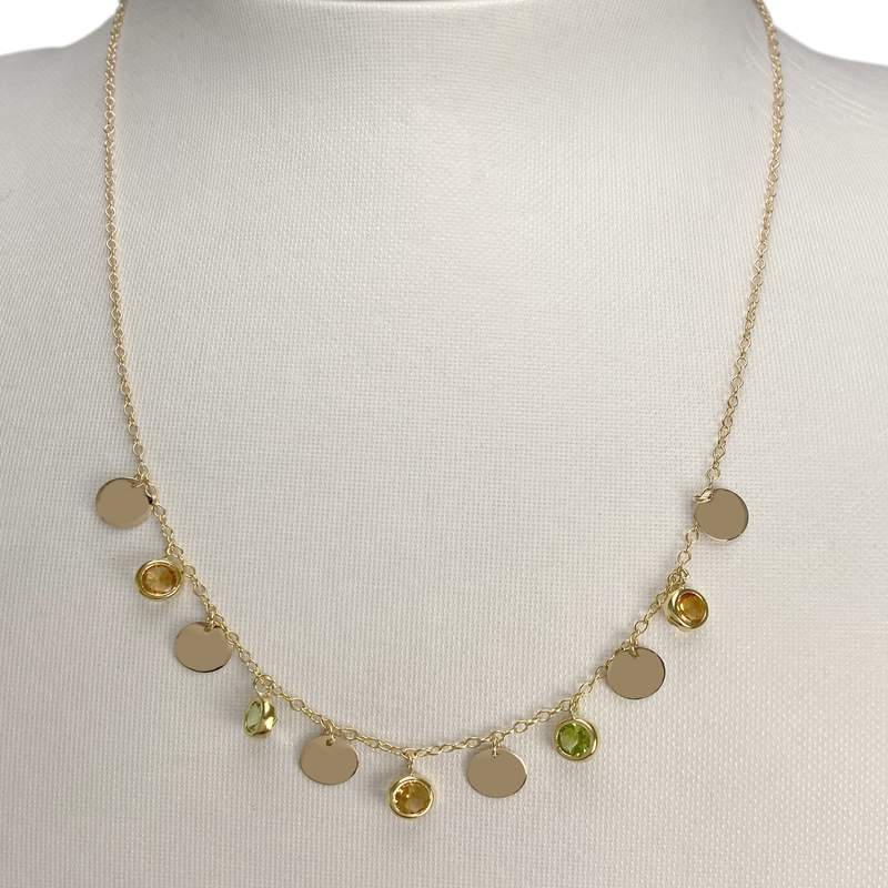 Collier d'occasion or 750 jaune maille forçat citrines péridots - vue 2