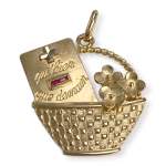 Pendentif AUGIS d'occasion or 750 2 tons panier de fleurs rubis synthétiques - vue 1