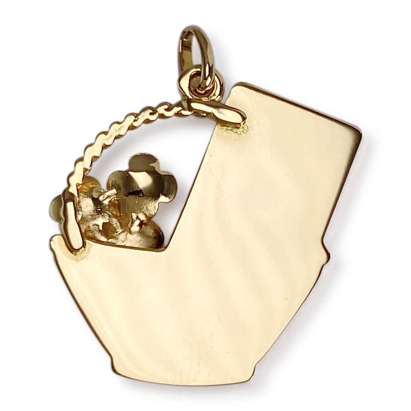 Pendentif AUGIS d'occasion or 750 2 tons panier de fleurs rubis synthétiques - vue 2