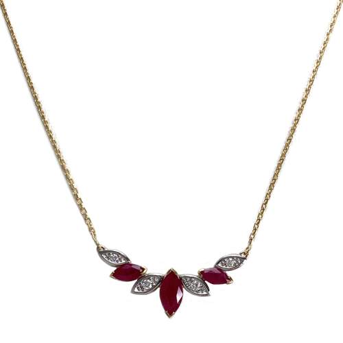 Collier d'occasion  or 750 2 tons maille forçat rubis diamants
