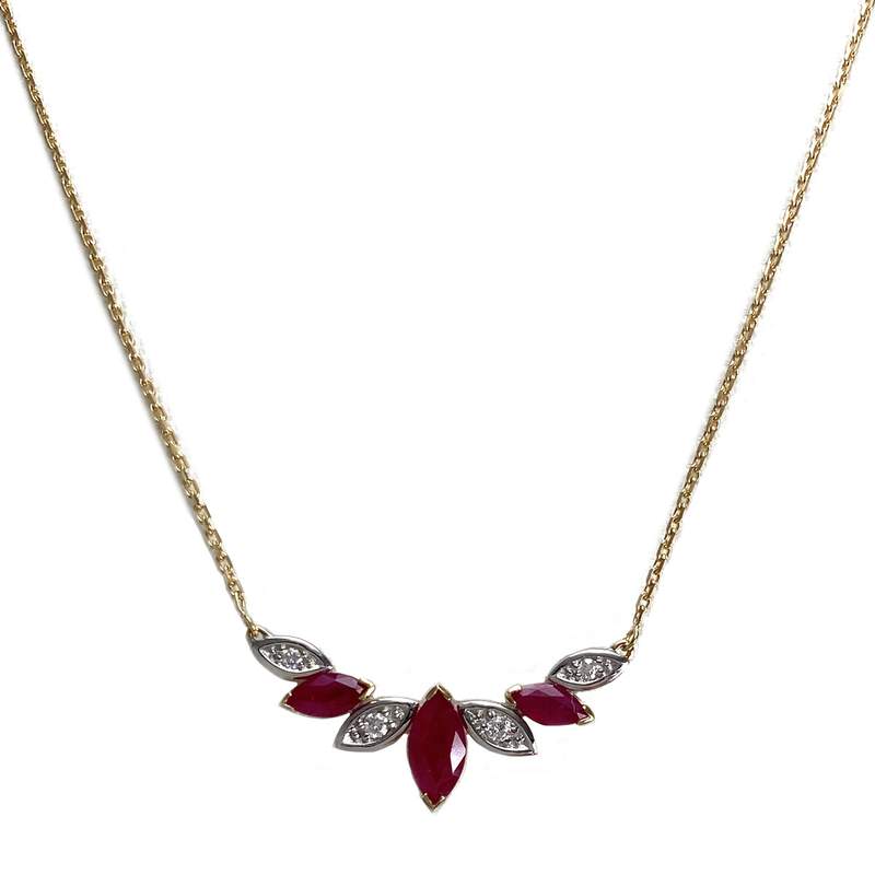 Collier d'occasion  or 750 2 tons maille forçat rubis diamants - vue 1