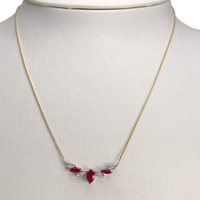 Collier d'occasion  or 750 2 tons maille forçat rubis diamants - vue 2