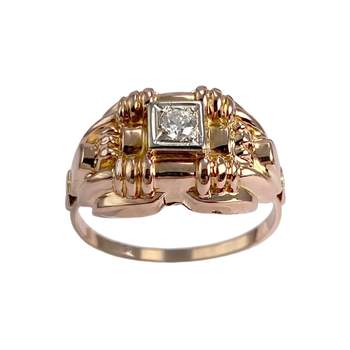 Bague d'occasion  or 750 2 tons pierre blanche synthétique