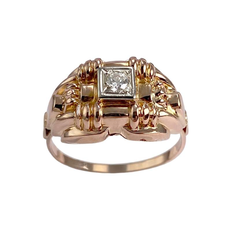 Bague d'occasion  or 750 2 tons pierre blanche synthétique - vue 1