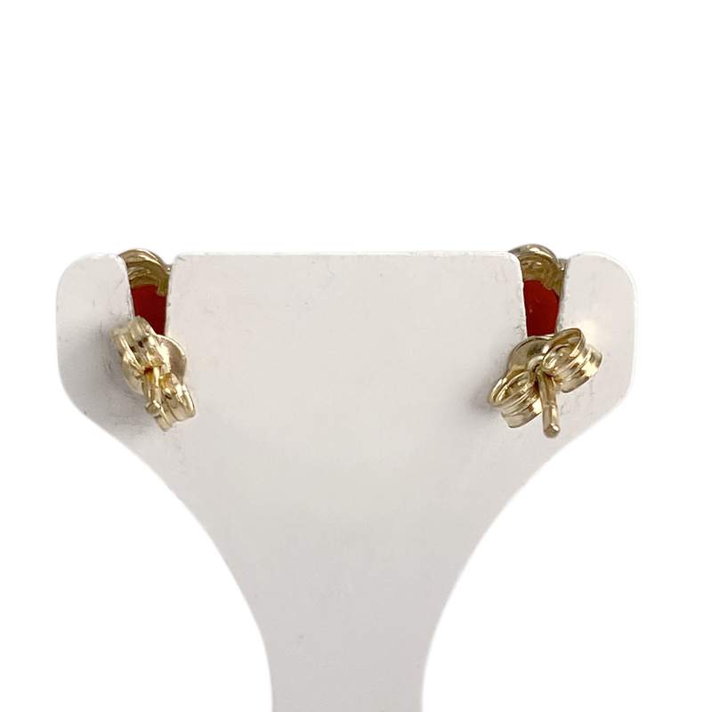 Boucles d'oreilles d'occasion or 375 jaune motif fleurs grenats - vue 3
