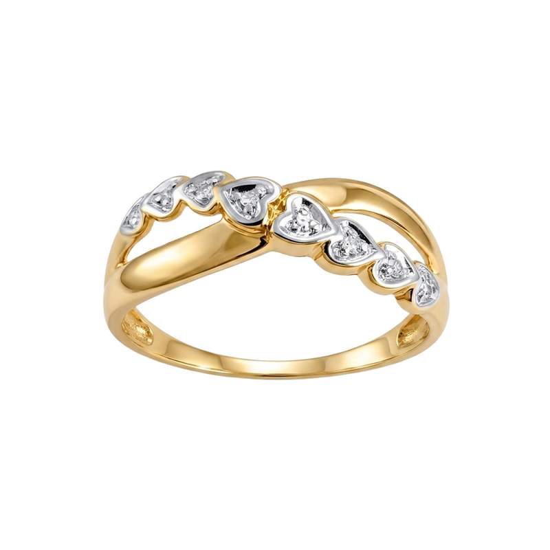 Bague d'occasion or 750 2 tons motifs coeurs diamants - vue 1