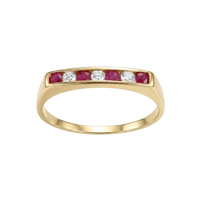 Bague d'occasion or 750 jaune rubis diamants - vue 1