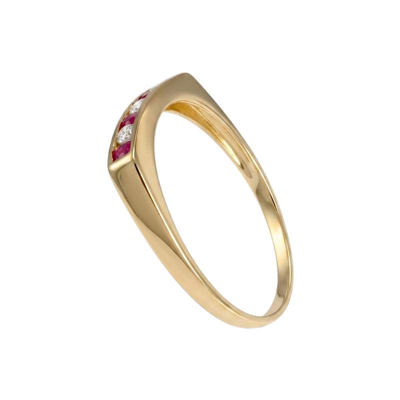 Bague d'occasion or 750 jaune rubis diamants - vue 2