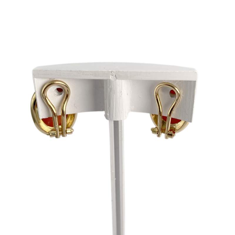 Boucles d'oreilles d'occasion or 750 jaune pierre cabochon en corail - vue 3