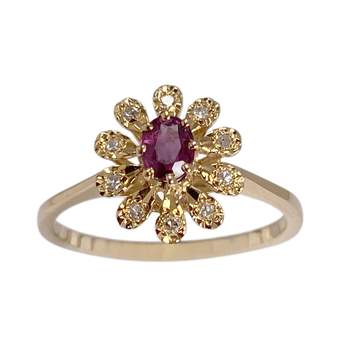 Second-hand gold 750 yellow diamond ruby ring