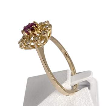 Second-hand gold 750 yellow diamond ruby ring