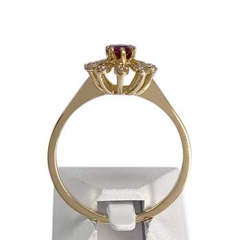Second-hand gold 750 yellow diamond ruby ring