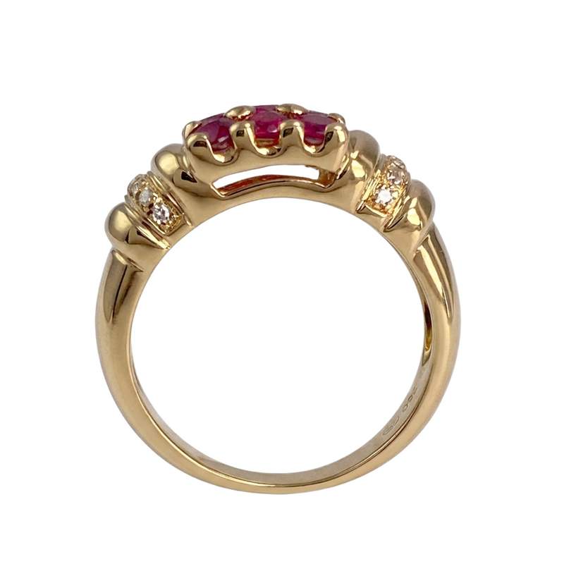 Bague d'occasion or 750 jaune rubis rouge et diamant - vue 3
