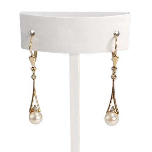 Boucles d'oreilles d'occasion or 750 jaune diamant perle de culture