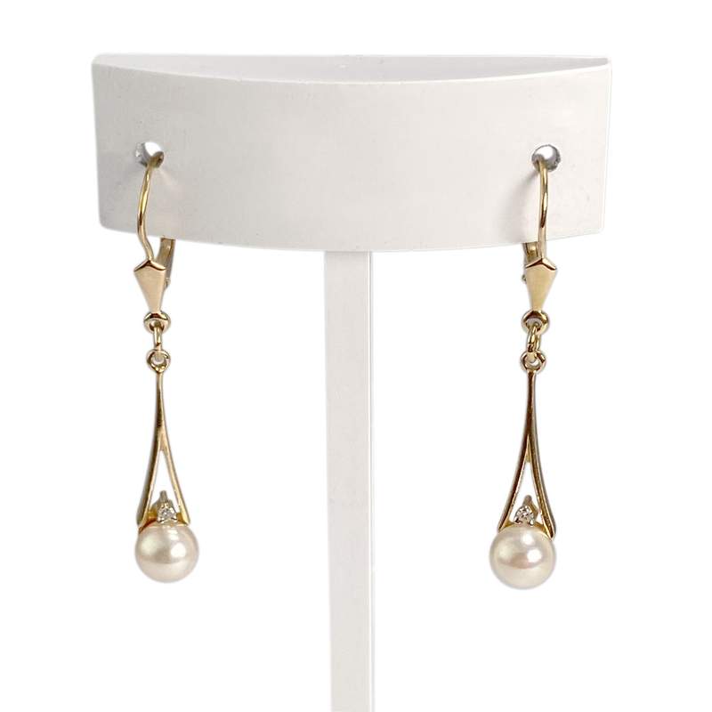 Boucles d'oreilles d'occasion or 750 jaune diamant perle de culture - vue 1