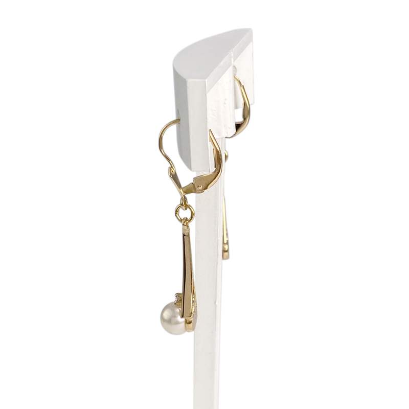 Boucles d'oreilles d'occasion or 750 jaune diamant perle de culture - vue 2