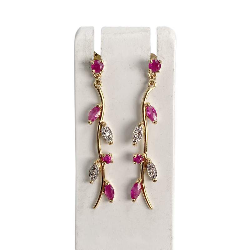 Boucles d'oreilles d'occasion or 750 2 tons diamant rubis rubis - vue 1