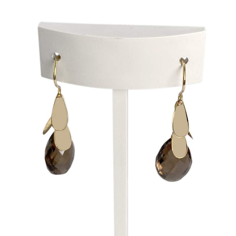Boucles d'oreilles d'occasion or 750 jaune quartz fumé - vue 1