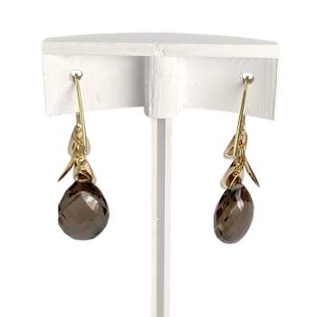 Boucles d'oreilles d'occasion or 750 jaune quartz fumé