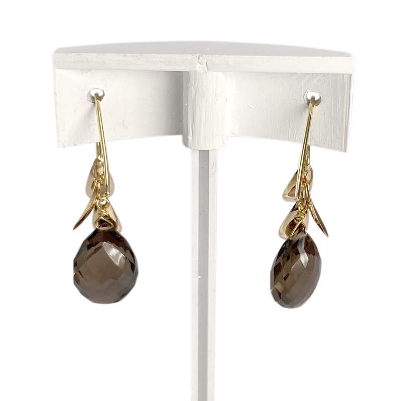 Boucles d'oreilles d'occasion or 750 jaune quartz fumé - vue 3