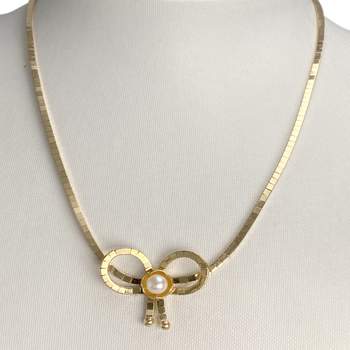 Tweedehands gouden collier 750 gele gekweekte parel